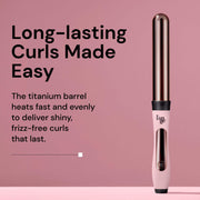L'ange Hair Le Curl Titanium Curling Wand, 1.25-Inch Clip-Free Barrel, Pink, All Hair Types, Professional Styling Tool