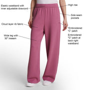 Champion Women's Air Layer Ribbed Wide Leg Pant, M, Pink - 68% Polyester