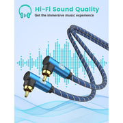 EMK 90 Degree Subwoofer RCA Cable, Male to Male, Digital Coaxial Audio, 10FT, Blue Braided Jacket, 90RCA3