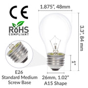 Simba Lighting Incandescent Appliance Light Bulb A15 40W E26 Medium Base 2700K Warm White 6-Pack