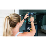 Quiet Punch Doorway Punching Bag, Portable Home Boxing Trainer with Phone Holder and App, Black, Compact 28-36 in