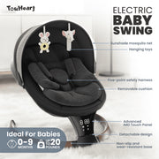 TouHeart Electric Baby Swing for Infant with 5-Speed Sway, Vibration, Remote Control, 10 Lullabies, Black, S8031