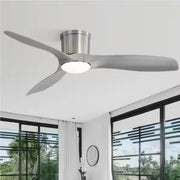 CACI Mall XY-52K109-SNHS 52 in. Indoor/Outdoor Flush Mount LED Nickel Ceiling Fan with 3-Reversible ABS Blades and Remote Control