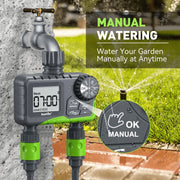RainPoint Programmable Sprinkler Timer, 2-Zone Automatic Irrigation Controller, Waterproof ABS, Large LCD Display, Green, ITV205