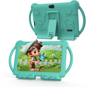 NOVOJOY NVQ8K-green  Kids Tablet, 7 Inch Android, 1.5GHz ARM Processor, 4GB RAM, 32GB Storage, Dual Cameras, WiFi Bluetooth, Protective Silicone Case, Green
