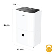 Whirlpool 25 Pint Dehumidifier, Energy Star Certified, 3.7 Quart Bucket, Adjustable Humidistat, White, Portable with Caster Wheels and Carry Handles, WHAD251AW