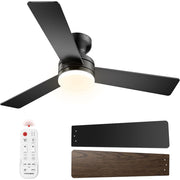 SPECSTAR 42 Inch Low Profile Ceiling Fan with Dimmable 3-Color LED Light, Remote Control, 6+1 Speeds, Reversible DC Motor, Black, Flush Mount
