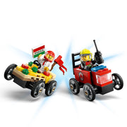 LEGO 60458 City Pizza vs. Fire Truck Race Car Pack Toy - Building Toy for Kids, Boys and Girls, Ages 5+