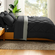 Sonoro Kate Bed in a Bag 7-Pieces Luxury Soft All-Season Bedding Set with Down Alternative Comforter, Queen, Black
