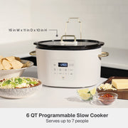 Thyme & Table 6QT Programmable Slow Cooker, 8-in-1 Multifunction, Non-Stick Ceramic Pot, Tempered Glass Lid, Sand White, Dusty Moss