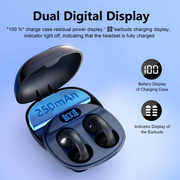 VEAT00L P97 Open-Ear Headphones, Wireless Clip On Earbuds with Digital Display Charging Case 68 Hours Playtime, Lightweight Comfor