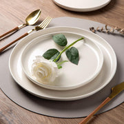 AmorArc Ceramic Dinnerware Set, 18 Pieces, Service for 6, Handpainted Plates and Bowls with Rustic Terracotta Underside, Scratch Resistant Stoneware, Dishwasher and Microwave Safe, Light Beige