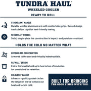 YETI Tundra Haul Cooler, Portable Wheeled, Rotomolded Construction, PermaFrost Insulation, NeverFlat Wheels, StrongArm Handle, Ridgeline, 55 lb Capacity, 10060450008