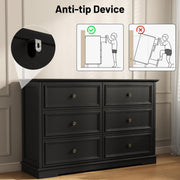 IDEALSOUL Black 6 Drawer Dresser, Vintage Wood Storage Cabinet with Waterproof Surface and Bronze Handles