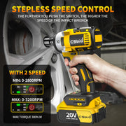 Cshidworld Picw0000ye 20V Powerful Brushless Motor with 2-Mode Speed Cordless Impact Wrench