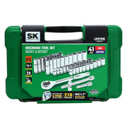 SK Tools USA 41 Piece 3/8 Ratcheting Mechanic Tool Socket Set with SureGrip Drive, SuperKrome Finish, Rust Resistant, Carrying Case SK01356