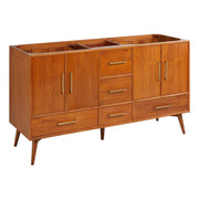 MCM Teak Vanity - 60x21.4x34 - 4 Doors w/soft close hinges - 5 Drawers w/undermount drawer slides-leveler feet - Brass Hardware - Natural Teak