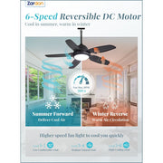 Zardon 42in Modern Outdoor Ceiling Fan with 6-Speed DC Motor, Dimmable LED Light with 3 Color Temperatures, Weather-Resistant, Black LX42