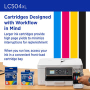 Brother Genuine LC504XLBK High Yield Black Ink Cartridge for MFC-J1365DW Printer, 1500 Page Yield