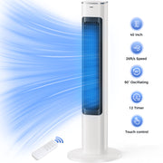 TASKBAY Tower Fan, 40-Inch Bladeless Electric Fan, 90 Oscillating Stand Fan with Remote, 4 Speeds, 26 ft/s Airflow, 12-Hour Timer, Ultra-Quiet 28 dB, White, TF011