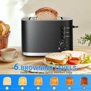 TINANA YH-TOT-B Wide Slot 2 Slice Bread Toaster, Black, 900W