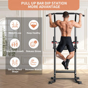 Wesfital AF-PTS009-1 Power Tower Dip Station, Height Adjustable Strength Training Equipment with Pull Up Bar, Red and Black