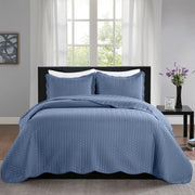 Moonlight Bedding 3 Pc Quilt Set, Chevron Pattern Soft Microfiber Bedspread and Reversible Coverlet with 2 Pillow Shams, Washed Blue, Queen/Full, MOONLIGHT20015