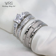 WRS WEDDING RING SET His and Hers Couples, Women Diamond Sterling Silver, Size: Women 9 and Men 8 - Durable
