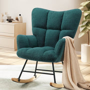Concetta Rocking Chair Teddy, High Backrest, Padded Seat, Green, Sturdy Wood and Iron Frame, Silent Anti-Slip Glider C-1025V2-GN