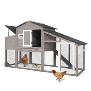 PETSCOSSET Chicken Coop with Run, Large Wooden Chicken Tractor with Wheels, Waterproof Asphalt Roof, Gray, Suitable for 2-3 Chickens 01-GREY-WHITE-WHEEL