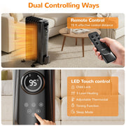 VECUKTY 1500W Oil Radiator Heater, Electric Oil-Filled Space Heater with Remote Control, Child Lock, 3 Heat Modes, Overheat and Tip-Over Protection, 24-Hour Timer, Digital Thermostat, Black