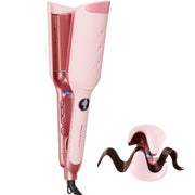Wavytalk Hair Crimper, 35mm Deep V-Shaped Plates, Ionic Frizz Reduction, Adjustable Temperature, Dual Voltage, Pink