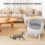 Rawrose Large Multi-cat Family Automatic Cat Litter Box with Safety Protection, Mat and Trash Bags Included, Grey