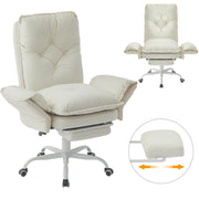 Bestier Big and Tall Executive Office Chair, Beige Velvet, Adjustable Flip-up Arms, Reclining High Back with Footrest and Side Pockets, 300 lbs Capacity, USUSWMTCZSZ-H200671A-WHTSBT