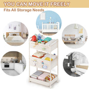 BOPHILI Baby Diaper Caddy Organizer, 3 Tier Rolling Cart with Dividers and Drawers, Beige Felt and Metal, Mobile Utility Cart with Lockable Wheels for Nursery and Changing Table