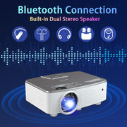 MPBEKING Mini Projector, WiFi Bluetooth, 4K Support, 1080P Full HD, 9500 Lumens Brightness, 12000:1 Contrast Ratio, Dual 5W Speakers, HDMI USB AV VGA TF Inputs, White, Portable with Carrying Case