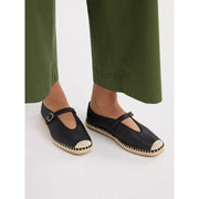 Free Assembly Women's Mary Jane Espadrilles, Black Woven Polyester Upper, Flat Platform Heel, Adjustable Buckle Closure, Medium Width, Sizes 6-11