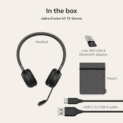 Jabra Evolve 65 TE Wireless Stereo Headset, Bluetooth 5.2, Dual Connectivity, 16 Hours Talk Time, Integrated Busylight, On-Ear, Black