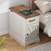 Hommpa Farmhouse End Tables With Charging Station, Rustic White