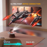 GKLPO T06 Projector, Native 1080p with 4K Upscaling, 15000 Lumens Brightness, Electric Focus, Auto Keystone, Dual-Band Wi-Fi 6, Bluetooth 5.3, 270 Rotatable Stand