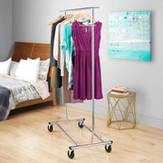 Whitmor Rolling Folding Garment Rack, Adjustable Width 51-74.5 in, Height 66-71 in, Heavy Duty Chrome Metal with Locking Wheels, Foldable for Storage, 6339-8115