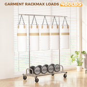 Homtell Heavy Duty Clothes Rack on Wheel Load 480 lbs, Foldable & Adjustable Rolling Clothing Racks for Hanging Clothes, Garment Rack Commercial Coat Rack