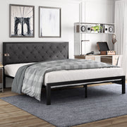 Amolife King Size Metal Bed Frame with Dark Grey Upholstered Headboard, 12.5 in Under-Bed Storage, Modern Platform Design, 1040116-8