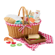 Fisher-Price HXT81 Wooden Picnic Basket and Food Pretend Play Set for Preschool Kids, 31 Pieces