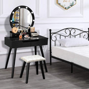 Ktaxon Vanity Set with Round LED Lighted Mirror, Cushioned Stool, Black