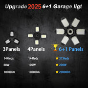 BN-LINK LED Garage Light, 2 Pack, 18500 Lumens, 6500K Daylight, Deformable 6+1 Adjustable Panels, Black, CP-C786