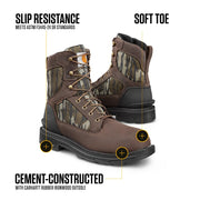 Carhartt Ironwood Waterproof Work Boots for Men, 8-Inch, Reinforced Oil-Tanned Leather, Breathable Membrane, EH and Slip-Resistant Outsoles, Dark Brown Mossy Oak, 14W FT8002-M