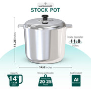 Magnaware Cast Aluminum Stock Pot, 14 Quart, Lightweight, Even Heat Distribution, Non-Stick Surface, Silicone Handle Covers