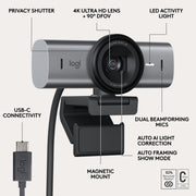 Logitech MX Brio 705 Webcam, 4K Ultra HD, AI-Powered Image Enhancement, Dual Microphones, USB-C, Graphite, 960-001529