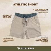 Burlebo Men's Athletic Shorts, Heather Khaki Venado Camo, Lightweight Moisture-Wicking Fabric, 4-Way Stretch, Utility Pockets, Regular Fit, AWS
